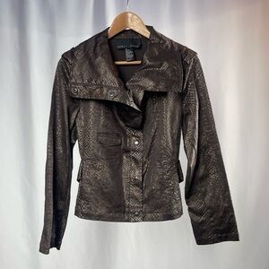 Yansi Fugel‎ Cotton Blend Animal Print Textured Jacket in Brown Size Medium